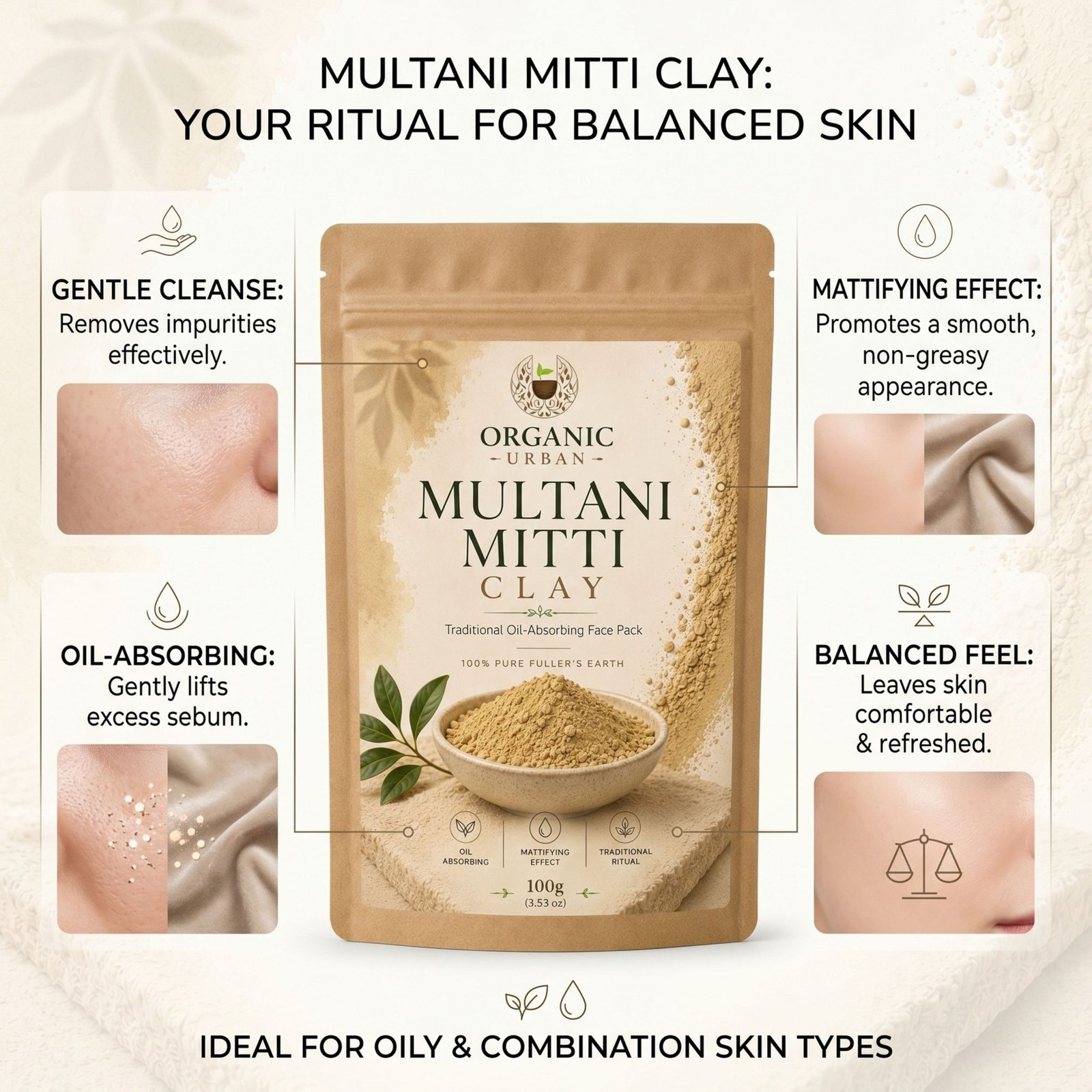 Multani Mitti Clay – 100g | 100% Natural | Organic Urban